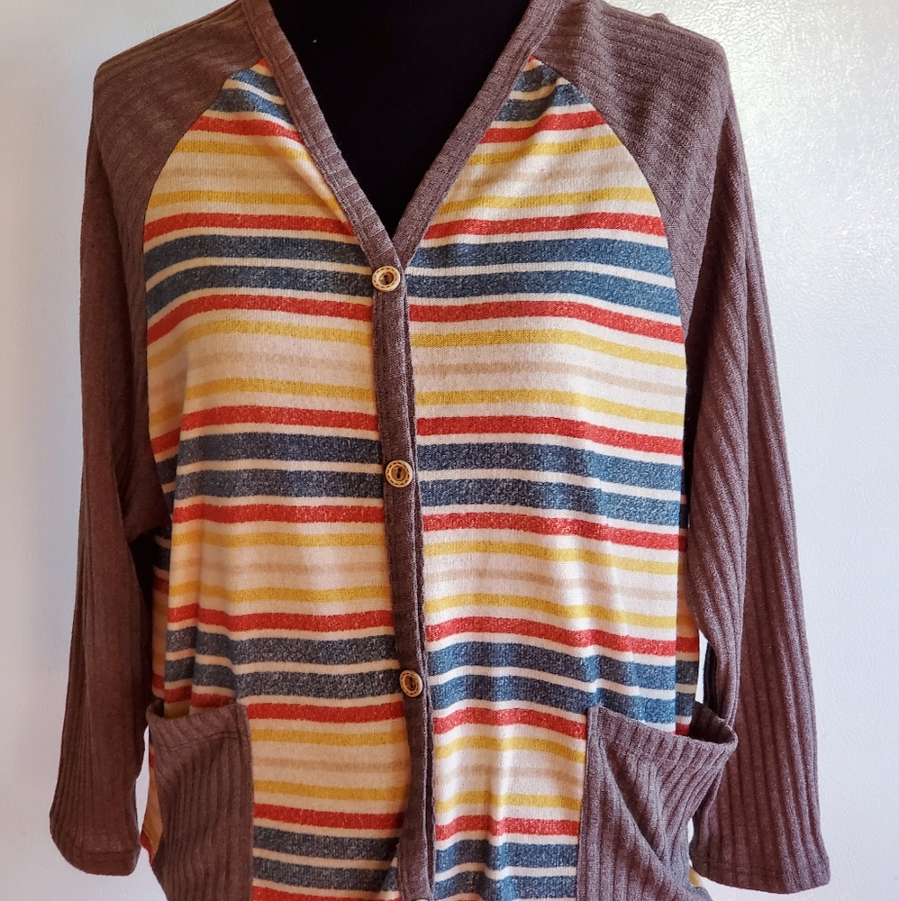 NWT Cute Button Down Striped Sweater with POCKETS!